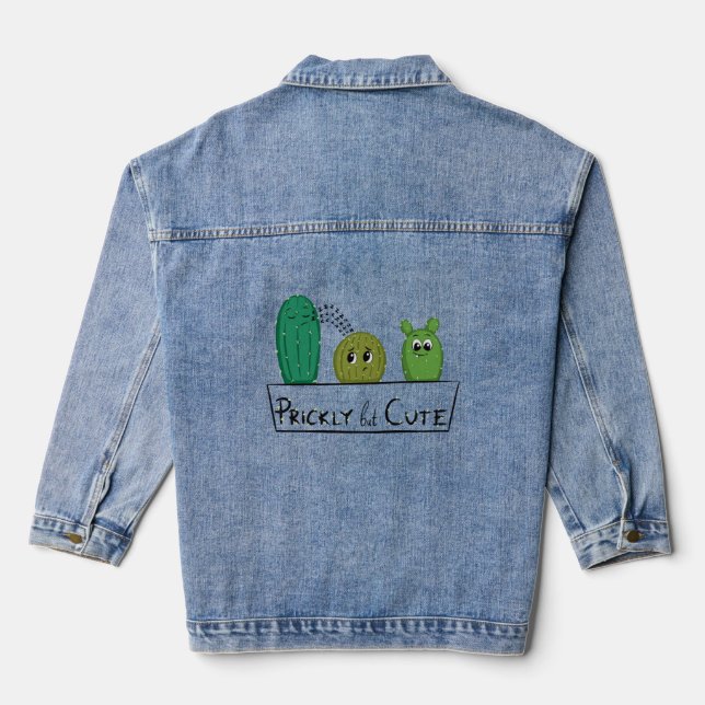 3 Cartoon Cactus Infants in Planter Denim Jacket (Back)