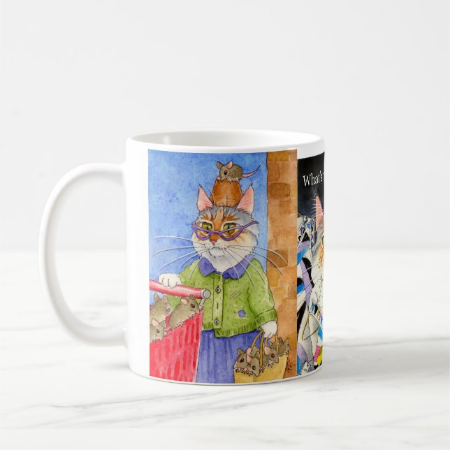 3 cat images silly mug, super-size coffee mug (Left)