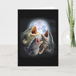 3 Catfish Howling At The Moon Funny Catfish Fishin Card