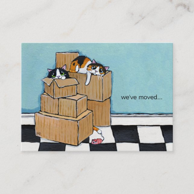 3 Cats & Boxes | We've Moved Announcement (Front)