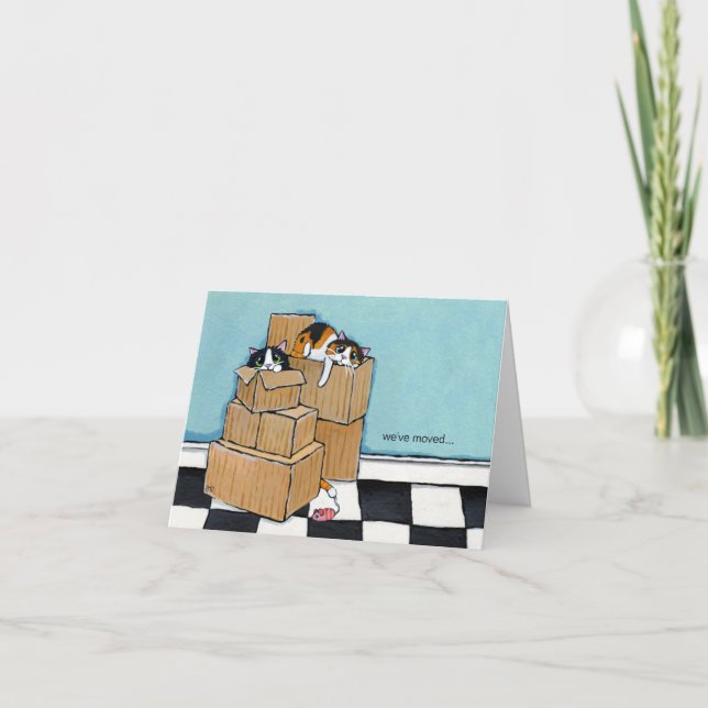 3 Cats & Boxes | We've Moved Note Card (Front)
