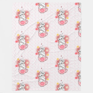 3 cats with  flowes and a mug fleece blanket