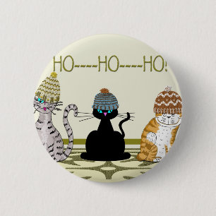 3 Cats With Hats Christmas 6 Cm Round Badge