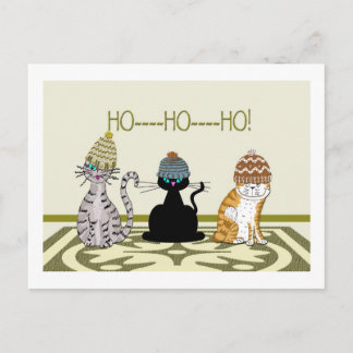 3 Cats With Hats Christmas Holiday Postcard