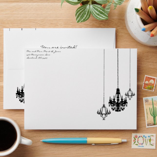 3 Chandelier Damask Wedding Envelopes (Desk)