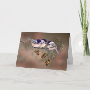3 CHICKADEES & PINE CONES by SHARON SHARPE Card