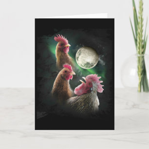 3 Chicken Moon Wolf Chickens Howling Wolves  Card