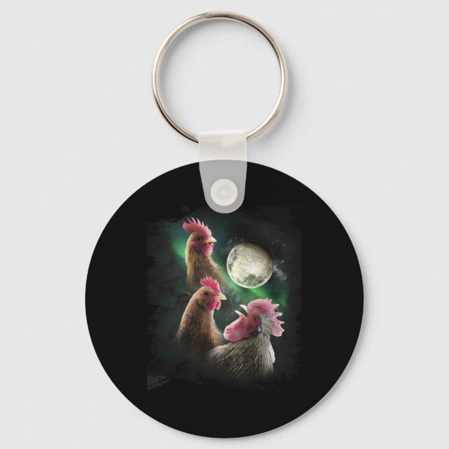 3 Chicken Moon Wolf Chickens Howling Wolves  Key Ring (Front)