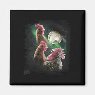 3 Chicken Moon Wolf Chickens Howling Wolves Magnet
