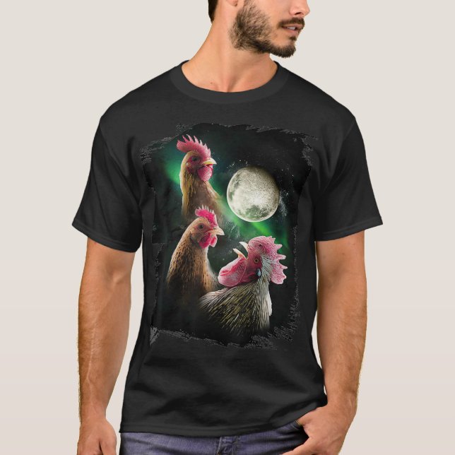 3 Chicken Moon Wolf Chickens Wolves Howling T-Shirt (Front)