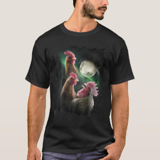 3 Chicken Moon, Wolf Chickens, Wolves Howling T-Shirt