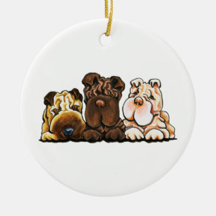 3 Chinese Shar Pei Ceramic Tree Decoration