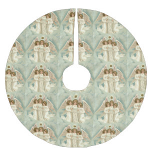 3 Christmas Angels and Gold Star Holiday Pattern Brushed Polyester Tree Skirt