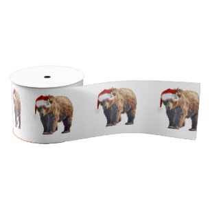 3" Christmas Grosgrain Ribbon of grizzly bear