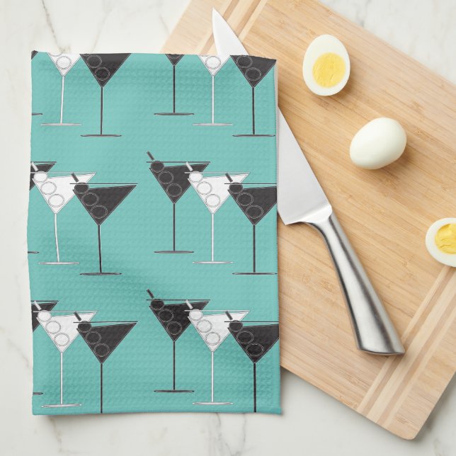 3 Cocktails B&W Martinis aqua - Kitch/Bar towel (Quarter Fold)