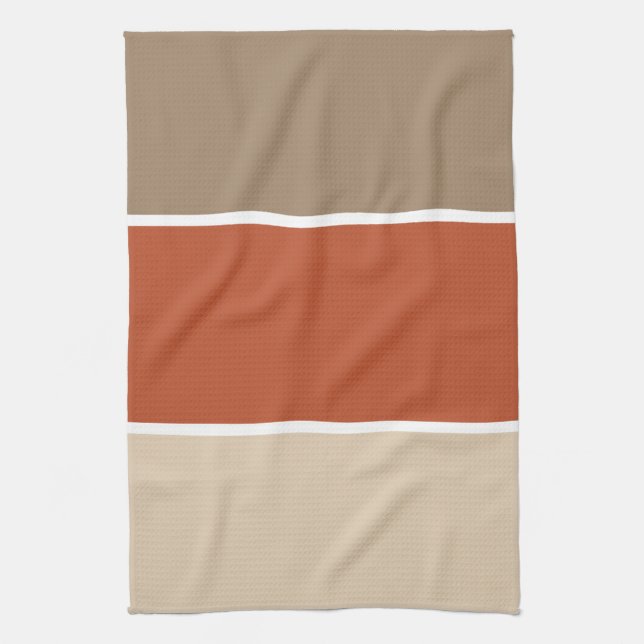 3 Colour Block Brown Terracotta Beige Tea Towel (Vertical)