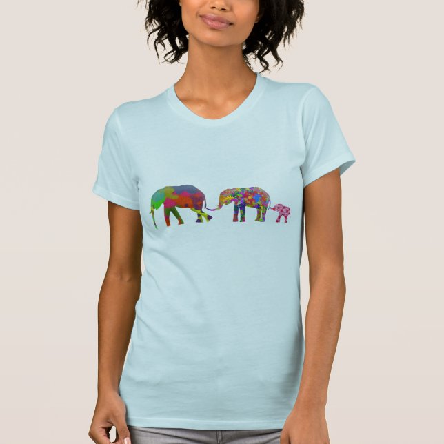 3 Colourful Elephants Walking - Pop Art T-Shirt (Front)