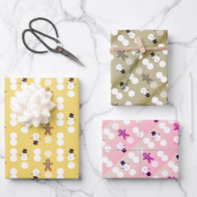 3 colours of snowman and gingerbread wrapping pape