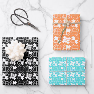 3 Colours Puzzle Pieces Simple Pattern Wrapping Paper Sheet