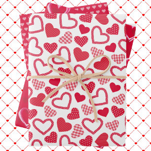 3 Coordinating Valentine's Day Heart Gift Wrapping Paper Sheet