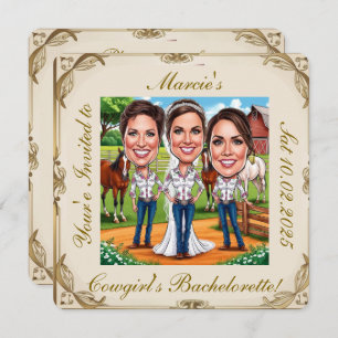 3 Cowgirl Bridal caricatures on the farm