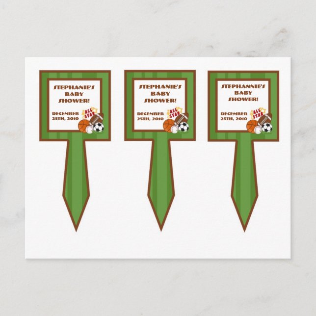 3 Cup Cake Picks All Star Green Invitation Postcard (Front)