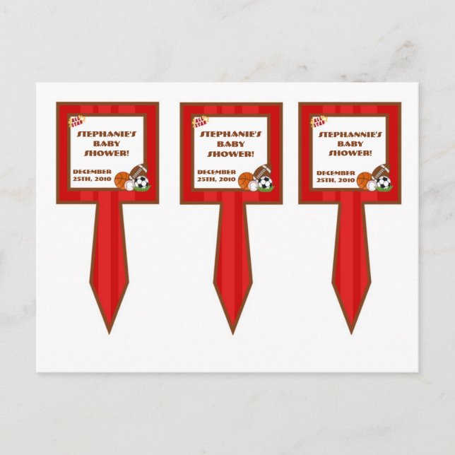 3 Cup Cake Picks All Star Red Invitation Postcard (Front)