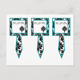 3 Cup Cake Picks Black Teal Damask Lace Print Postcard