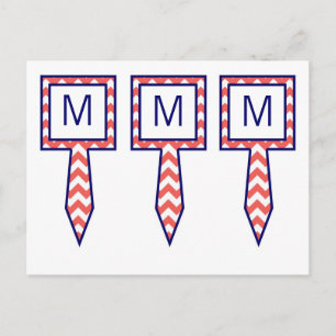 3 Cup Cake Picks Coral Navy Blue Chevron Name Focu Postcard