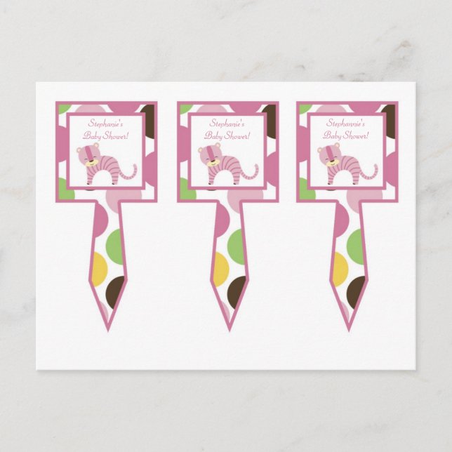 3 Cup Cake Picks Jungle Queen Tiger Safari Animal Invitation Postcard (Front)