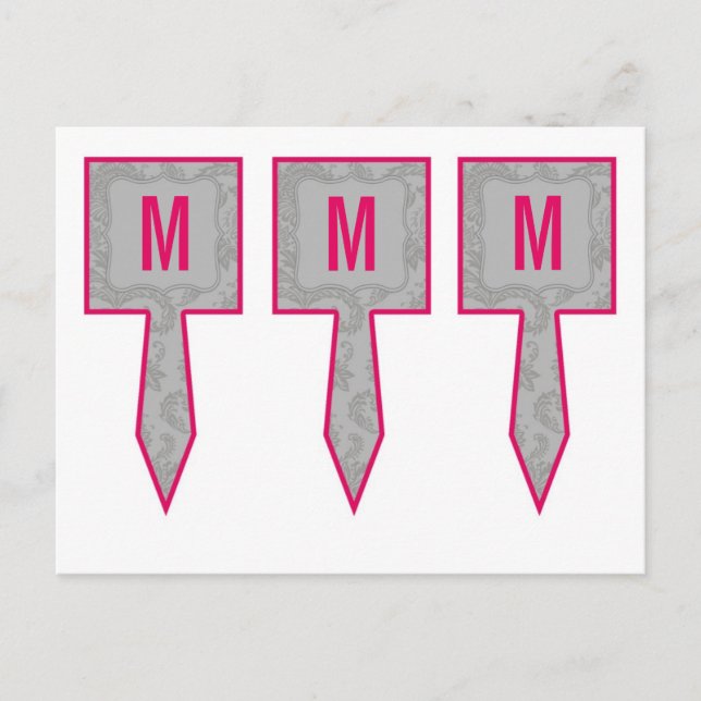 3 Cup Cake Picks Modern Grey Damask Lace Print Postcard (Front)