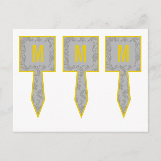 3 Cup Cake Picks Modern Grey Damask Lace Print Postcard (Front)