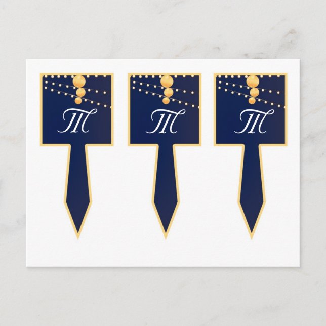 3 Cup Cake Picks Paper Lanterns on Blue Chineese Postcard (Front)