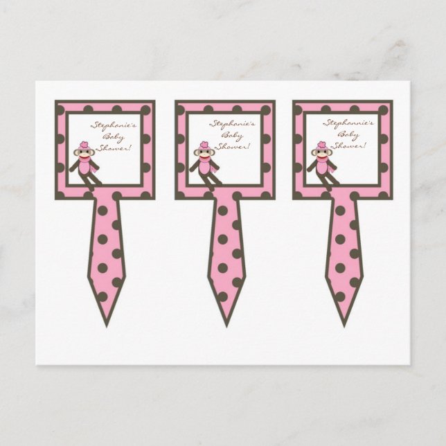 3 Cup Cake Picks Pink Sock Monkey Invitation Postcard (Front)