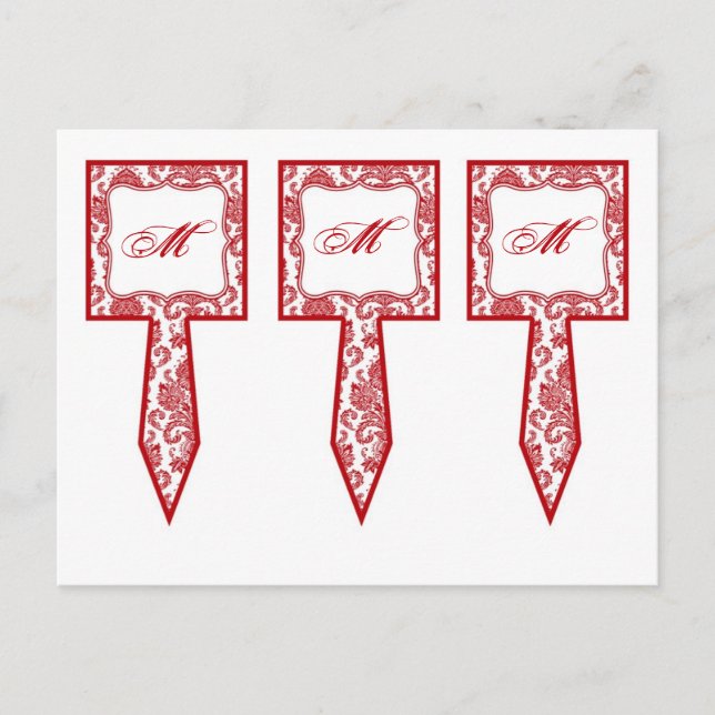 3 Cup Cake Picks Red Crims White Damask Lace Print Postcard (Front)