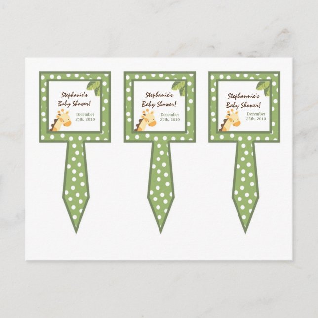 3 Cup Cake Picks Safari Jungle Giraffe Green Invitation Postcard (Front)
