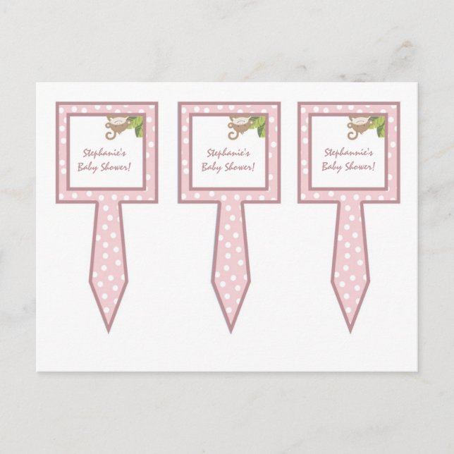 3 Cup Cake Picks Safari Jungle Giraffe Pink Invitation Postcard (Front)