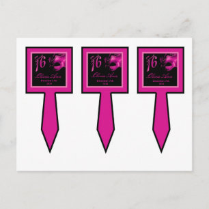 3 Cup Cake Picks Sweet 16 Hot Pink Black Party Invitation Postcard