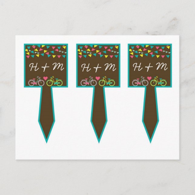 3 Cup Cake Picks Whimsical Love Lovers Bikes Bicyc Postcard (Front)