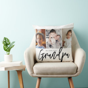 3 custom photos we love you grandpa gift cushion