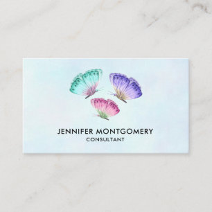 3 Cute Colourful Pastel Watercolor Butterflies Business Card