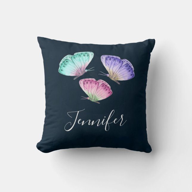 3 Cute Colourful Pastel Watercolor Butterflies Cushion (Front)