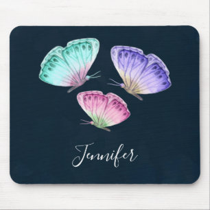 3 Cute Colourful Pastel Watercolor Butterflies Mouse Pad