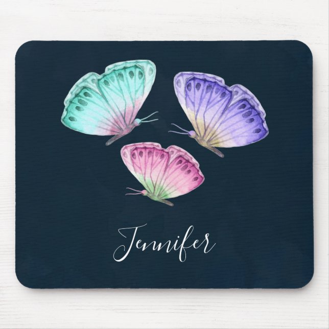 3 Cute Colourful Pastel Watercolor Butterflies Mouse Pad (Front)