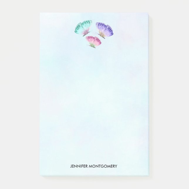 3 Cute Colourful Pastel Watercolor Butterflies Post-it Notes (Front)