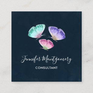 3 Cute Colourful Pastel Watercolor Butterflies Square Business Card