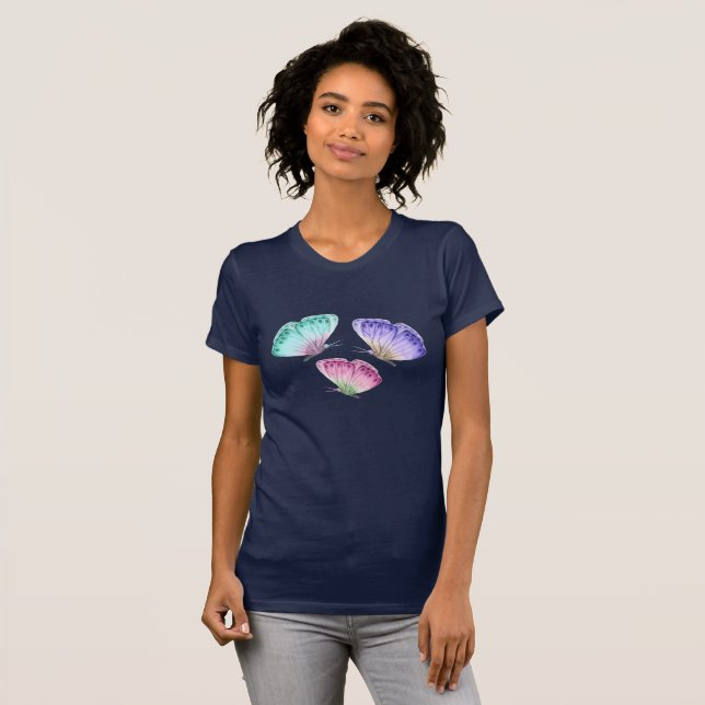 3 Cute Colourful Pastel Watercolor Butterflies T-Shirt (Front Full)