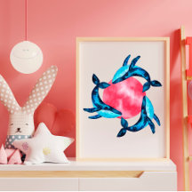 3 Cute galaxy watercolor whales with pink bubble