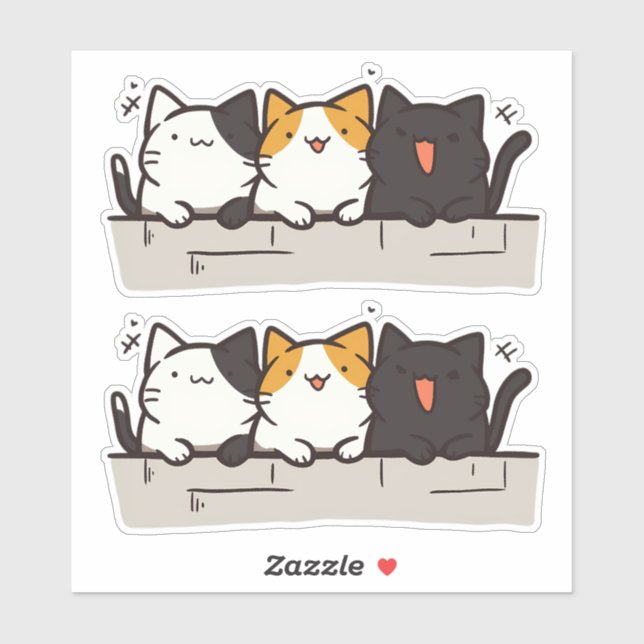3 Cute Happy Kawaii Chibi Cats (Sheet)