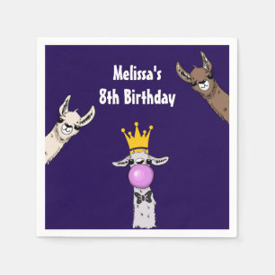 3 Cute Llama Faces Cartoon Birthday Napkin